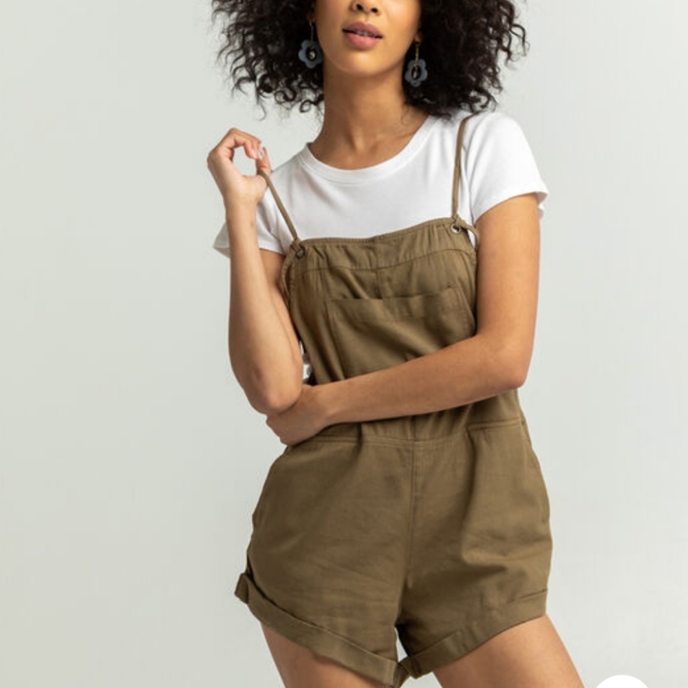 Women’s Olive Green Short Overalls Romper